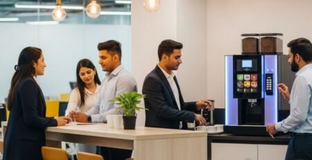 Seasonal workplace enhancements in a Noida office with a coffee and tea vending machine installed by leading Coffee Vending Machine dealers in Noida