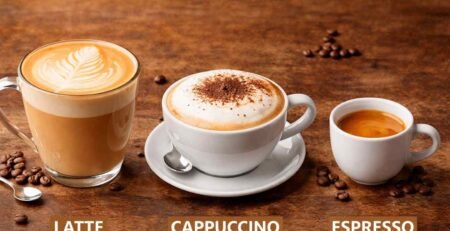 Latte vs cappuccino vs espresso comparison showing milk, foam, and coffee layers