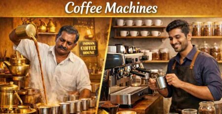 Comparison of traditional and manual coffee machines used in commercial cafés and business settings