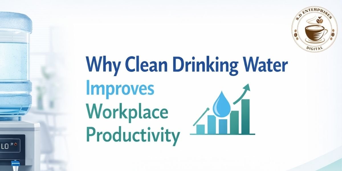 Workplace wellness hydration showing clean drinking water improving employee productivity and focus in office environment