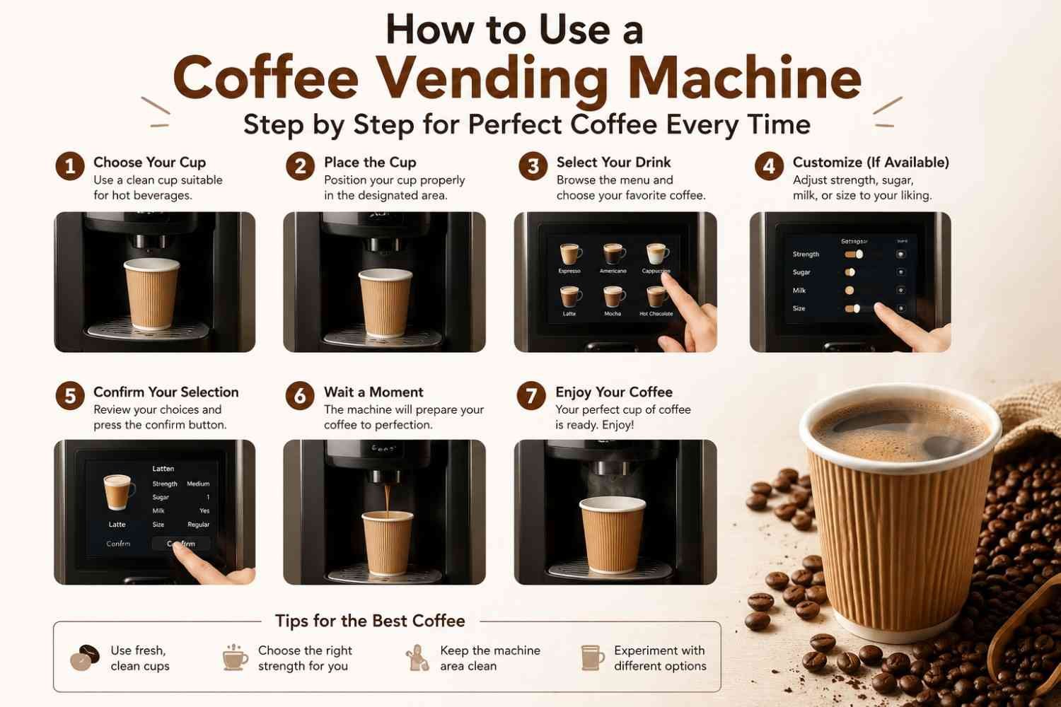 how to use a coffee vending machine step by step